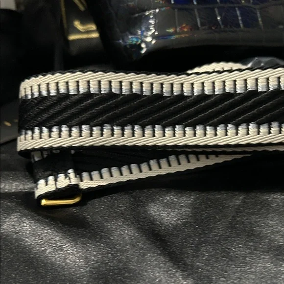 Sharif Black Iridescent Croc-Embossed Leather Bag NWT - Picture 8 of 16